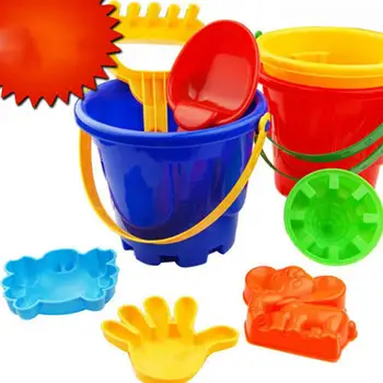

Kuulee 6PCS Kids' Colorful Beach Toy Set with 1 Pail, 1 Rake, 1 Dipper and 3 Moulds in a Mesh Bag