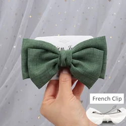 Elegant Handmade Double - Layer Flax Fabric Bow Hair Clip (Green - 1)