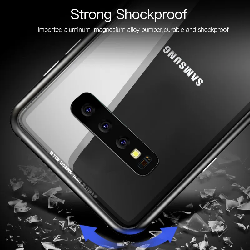 Металлический чехол с магнитной адсорбцией для samsung Galaxy S8 S9 S10 Plus A50 A30 A10s A70 Note 10 8 9 Двусторонняя крышка из закаленного стекла