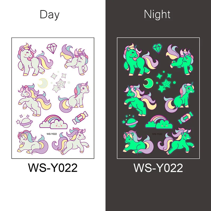 FlorVida 30pcs Kit Luminous Cartoon Temporary Tattoo Stickers For Kids Kawaii Fairy Animals Children Decorative Decal Makeup Set tattoo sticker temporary tattoos