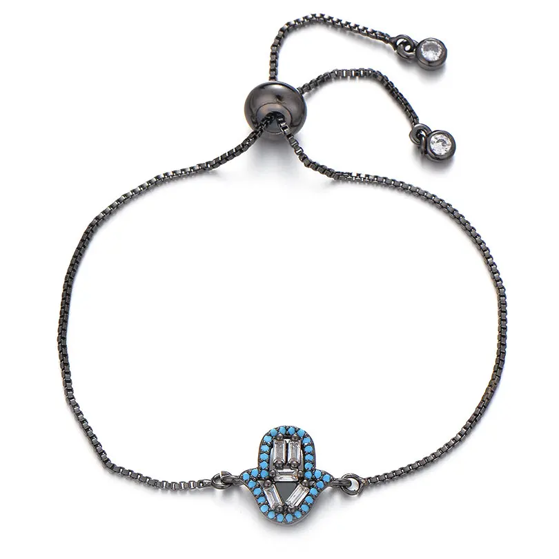 blue black Pipitree модные синие CZ циркониевые микро проложенные Хамса Браслеты для рук для женщин и мужчин ползунок цепи браслет ювелирное изделие подарок - Окраска металла: blue black