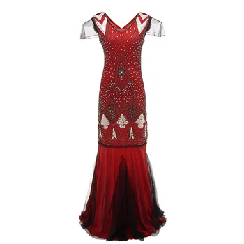 

2020 Women Dress Red Sexy Dress Beading Lace Sequined V-Neck Royal Blue Long Dress Vestidos De Fiesta Largos Elegantes De Gala