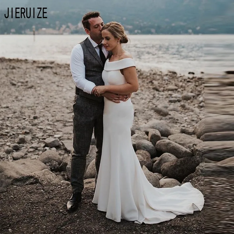 JIERUIZE Elegant Mermaid Wedding Dresses Off Shoulder Howllow Back Beach Gowns Ivory Bridal Dreeses Vestido De Noiva | Свадьбы и