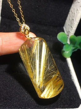 

Genuine Natural Gold Rutilated Quartz Wealthy Pendant 31x14x8mm Rectangle Crystal Fashion Pendant Jewelry AAAAAA
