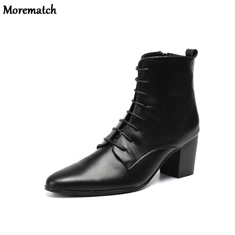 

Morematch Men Boots Zipper Waterproof Ankle Boots Men Brogue Fashion Boots Genuine Leather Leather Shoes Big Size 38-46