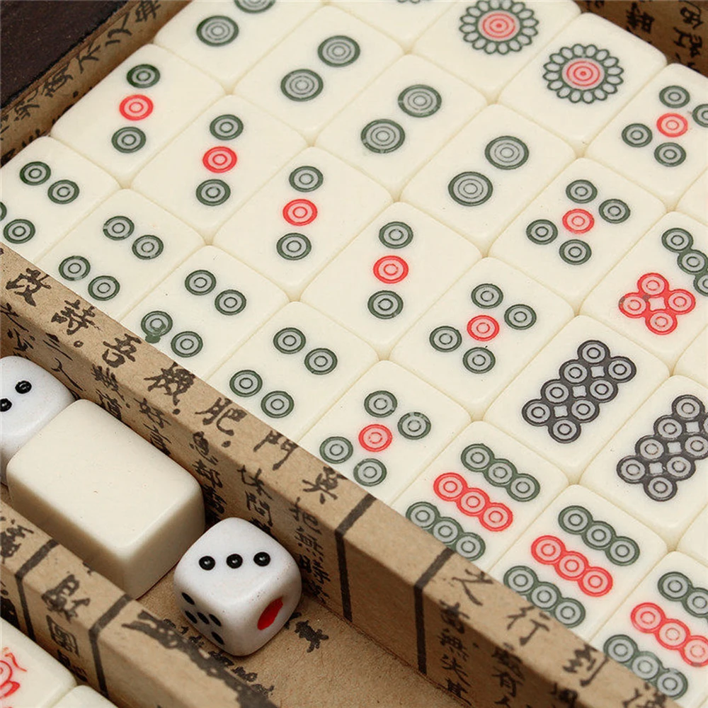 

Hot New Portable Chinese Numbered Mahjong Set 144 Tiles Mah-Jong Set Chinese Toy with Box Party Gambling Game Board Game Enterta