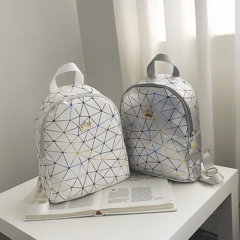 

New women's waterproof PU geometry laser backpack multi-pocket travel backpack female bag girl scheduled Mochilas