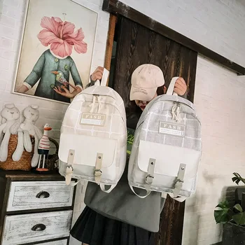 

Large Capacity Multifunctional Travel Bag New Hit Color Girl Plaid Canvas Zipper Student Cute Backpack Shoulder Bagmochila Mujer