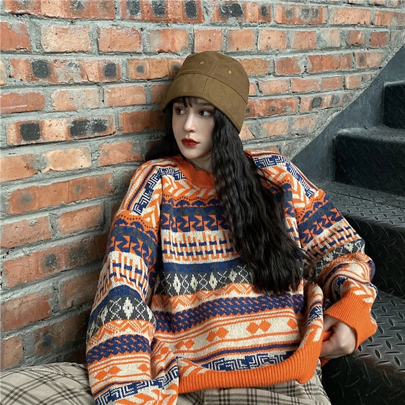 Gaganight осень зима винтажный свитер для женщин с длинными рукавами и круглым вырезом Harajuku Свободный пуловер Женская вязаная верхняя одежда ретро джемпер