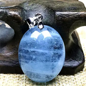 

Top Natural Ocean Blue Aquamarine Necklace Pendant For Woman Man Crystal Silver 21x17x9mm Beads Egg Shape Stone Jewelry AAAAA