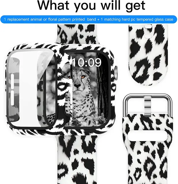 Silicone Strap+Cover for Apple Watch Bands 44mm 40mm 42mm 38mm Screen Protector, Glass+Silicone Wristband Strap for iwatch 2 in1 Case Band 03