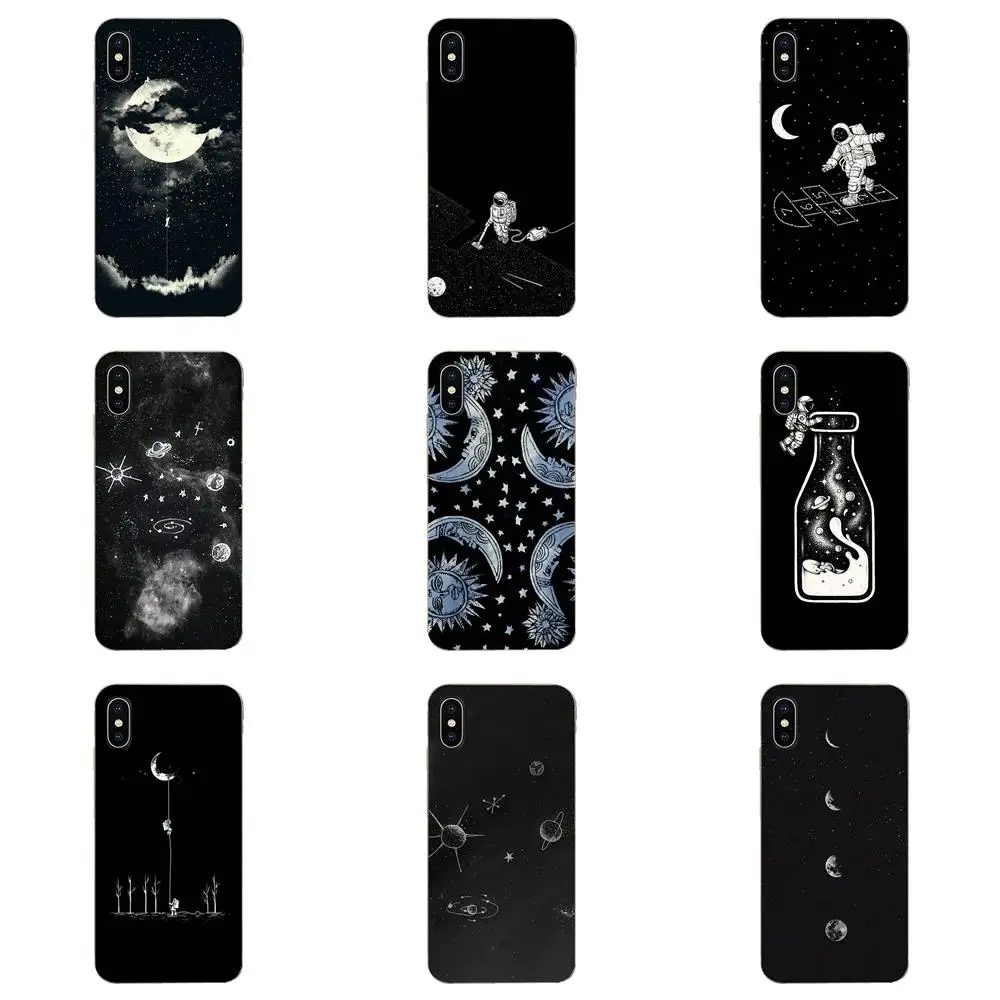 For Galaxy Grand A3 A5 A7 A8 A9 A9S On5 On7 Plus Pro Star 2015 2016 2017 2018 TPU New Arrival Black With White Moon Stars Space | Мобильные