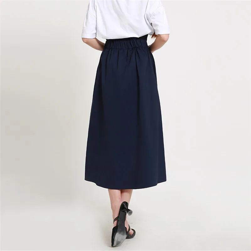 Осенняя мода тонкий сплошной цвет однобортный SML XL XXL Высокая талия эластичная талия Женская Повседневная Длинная юбка женская трапециевидная юбка