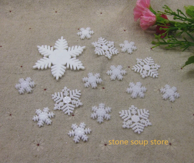 12-100pcs/lot White plastic Snowflakes Small Snowflake Wedding/Christmas  decoration craft Diy accessories