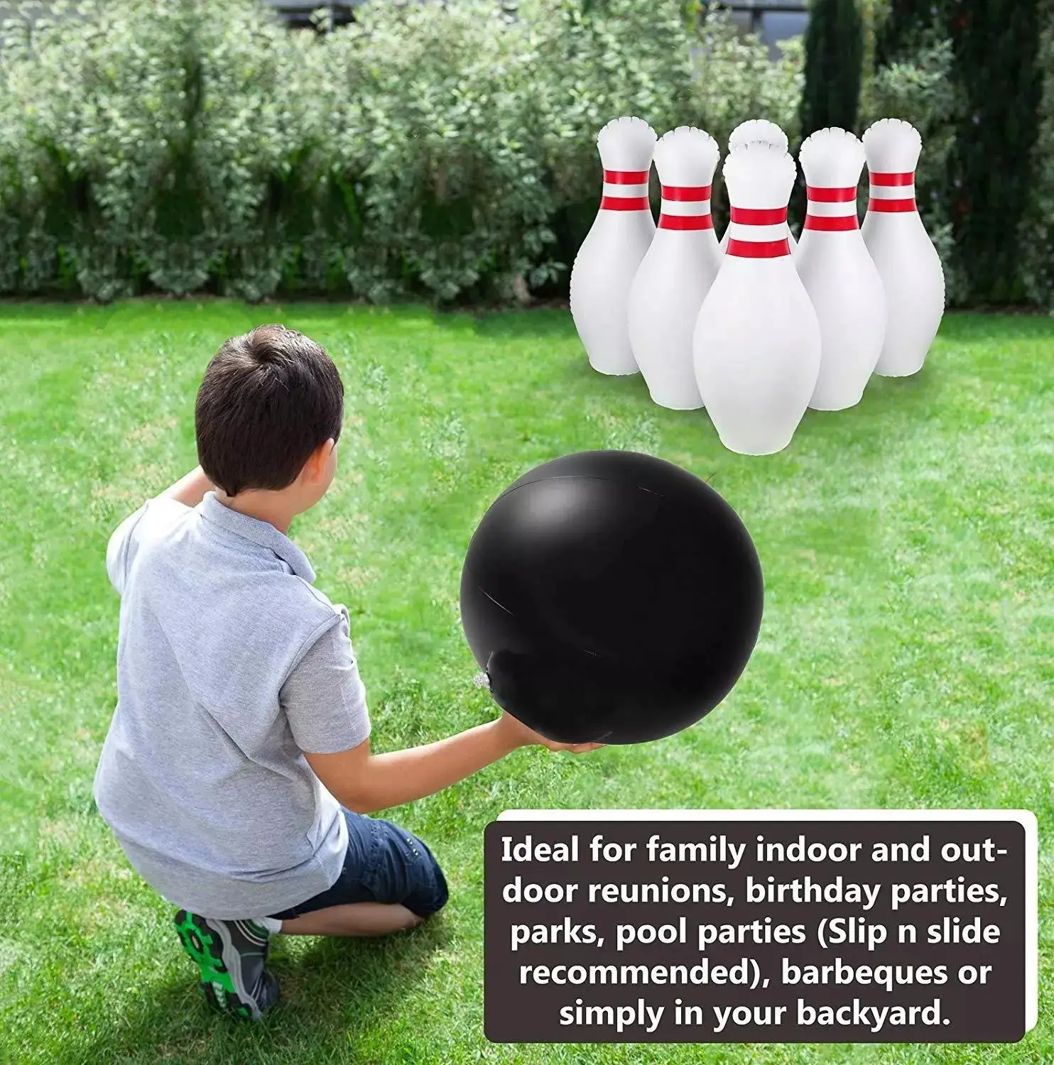 Novelty Place Giant Inflatable Bowling Set for Kids Outdoor Lawn Yard Games for Family Jumbo 22" Pins & 16" Ball Inflated Toys