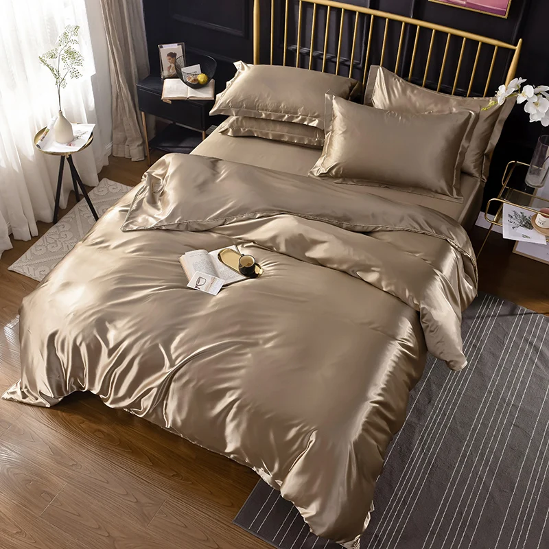 Luxury Bedding Sets Duvet Cover Flat Fitted Sheet Twin Full Queen King Size 3PCS/4pcs/6pcs Black 100%golden