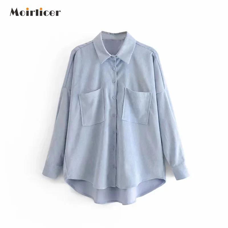 

2020 women preppy oversize corduroy shirt blusas mujer de moda boyfriend style blouse shirt womens tops