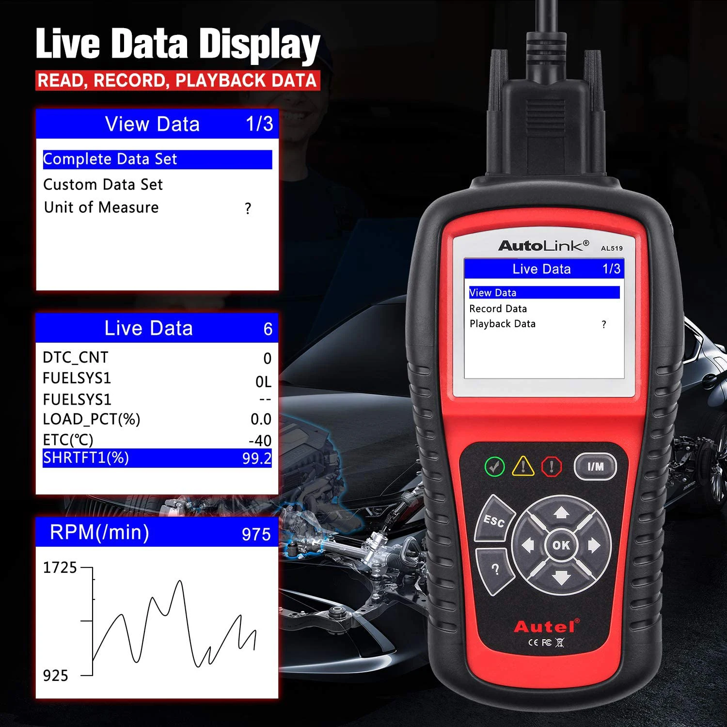Autel AutoLink AL519 Vehicle OBDII/EOBD Code Reader One-Click I/M Readiness Key, Turns off Check Engine Light 3