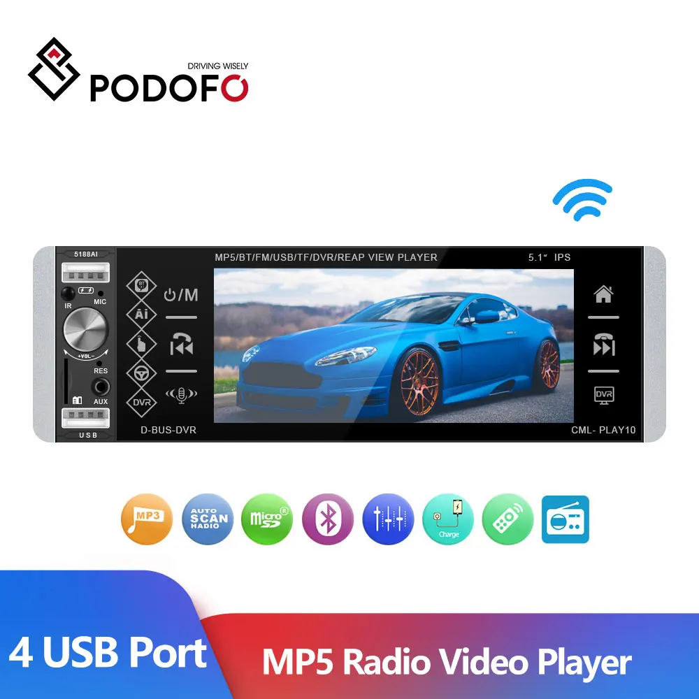 Автомагнитола Podofo 1 Din 5 дюйма MP5 12 В 4usb MP3 FM Aux|car autoradio|auto audiocar radio |