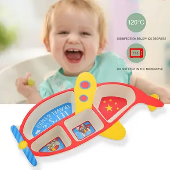 

Toddler Separated Feeding Tableware Bamboo fiber,PPCute Plane Shape Non Slip Dinner Plates Dishes Bowls Red,Green,Blue,Grey