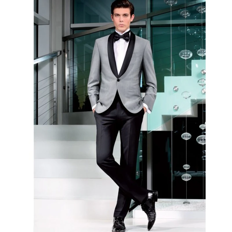 

New Style Grey Formal Men Suits Slim Fit Tuxedo Skinny 2 Piece Blazer Custom Made Groom Prom Suits Wedding Suits (Jacket+Pants)
