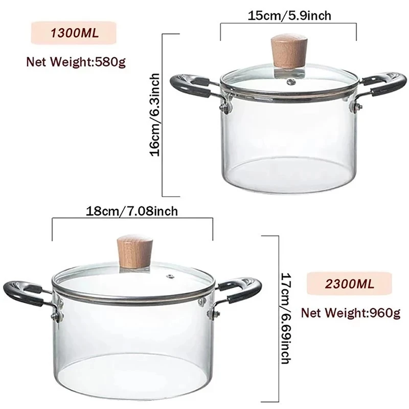 Glass saucepan Soup cooking pot vegetable salad noodle bowl flame explosion-proof cookware