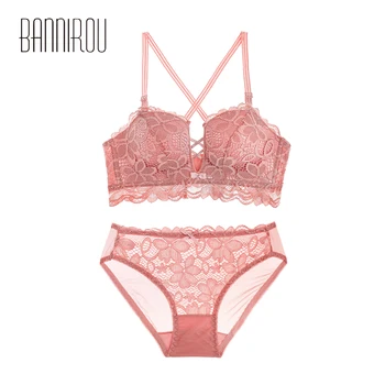 

2 Pcs Bra Panties Sets Sexy Lace Lingerie Women New Push Up Bras Mesh Briefs Underwear For Woman Seamless Sexy Lingerie BANNIROU
