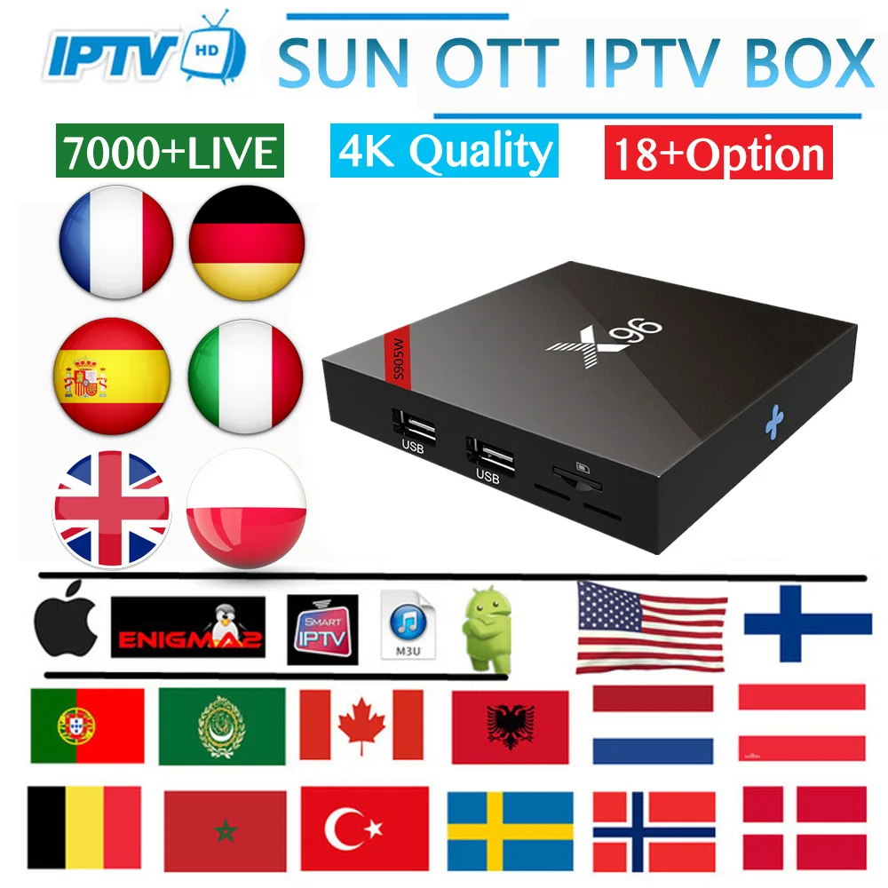 X96 android tv box 7000live& 8000vod лучшая французская IP ТВ подписка Бельгия Португалия Испания Великобритания Германия, Швеция Арабская приставка