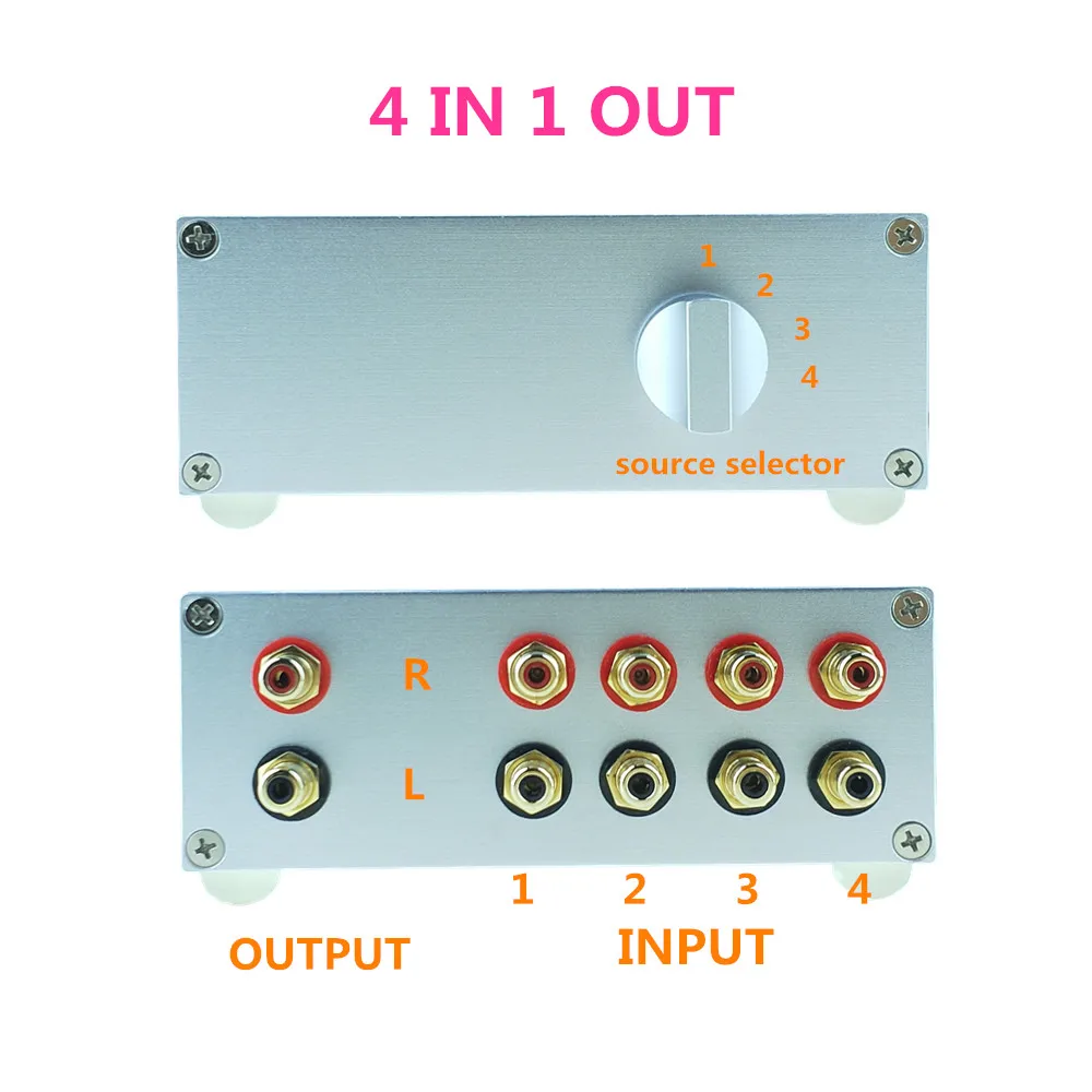 4 Input 1 Output / 1 In 4 Out HIFI Passive audio input signal selector Source Selector audio signal switcher box signal splitter