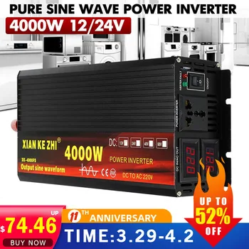 Inversor de onda sinusoidal 12V, 24V, 220V, 2000W/3000W/4000W, conversor CC12/24V a CA220V, 2 pantallas LED 1