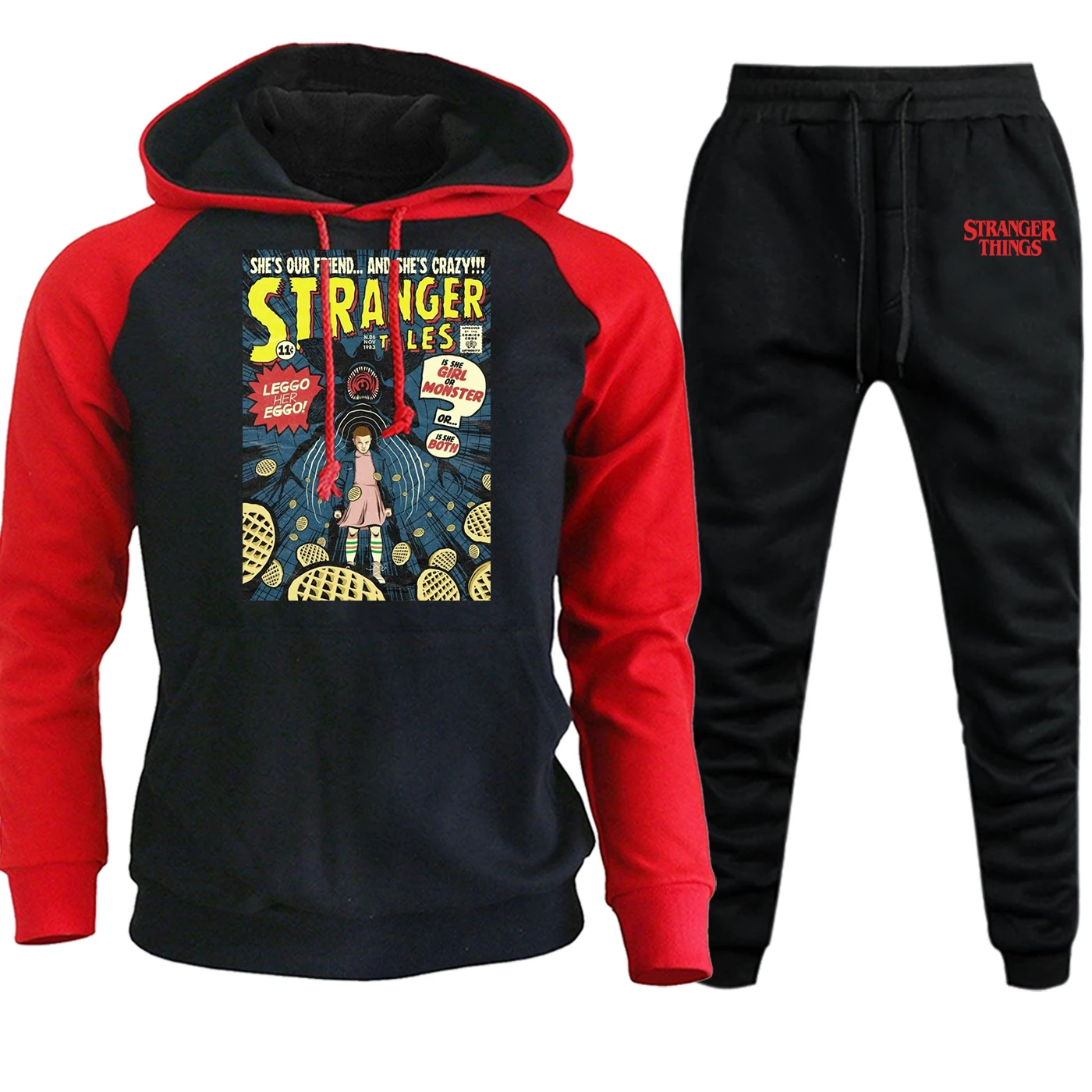 Stranger Things Autumn Winter New 2020 Mens Hooded Raglan Sweatshirts Suit Fashion Pullover Fleece Streetwear+Pants 2 Piece Set | Мужская