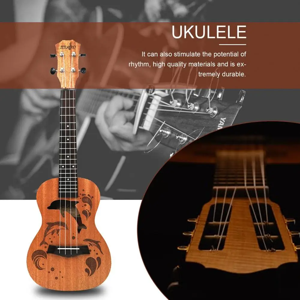 21/23 дюймов Профессиональный Sapele Дельфин узор Ukelele гитара из красного дерева Шея деликатный тюнинг колышек 4 струны деревянная Гавайская гитара подарок новинка