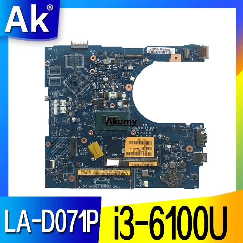 

For DELL 5559 Laptop Motherboard With SR2EU I3-6100U CPU AAL15 LA-D071P CN-027G19 027G19 27G19 Mainboard 100% Tested Fast Ship