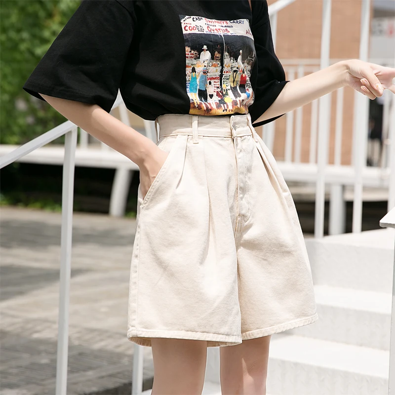 High Waisted Denim Shorts For Women New Korean Version Loose Pant Jean Women Wide Leg Summer Blue Ladies Jeans Trousers High Waisted Denim Shorts For Women New Korean Version Loose Pant Jean Women Wide Leg Summer Blue Ladies Jeans Trousers
