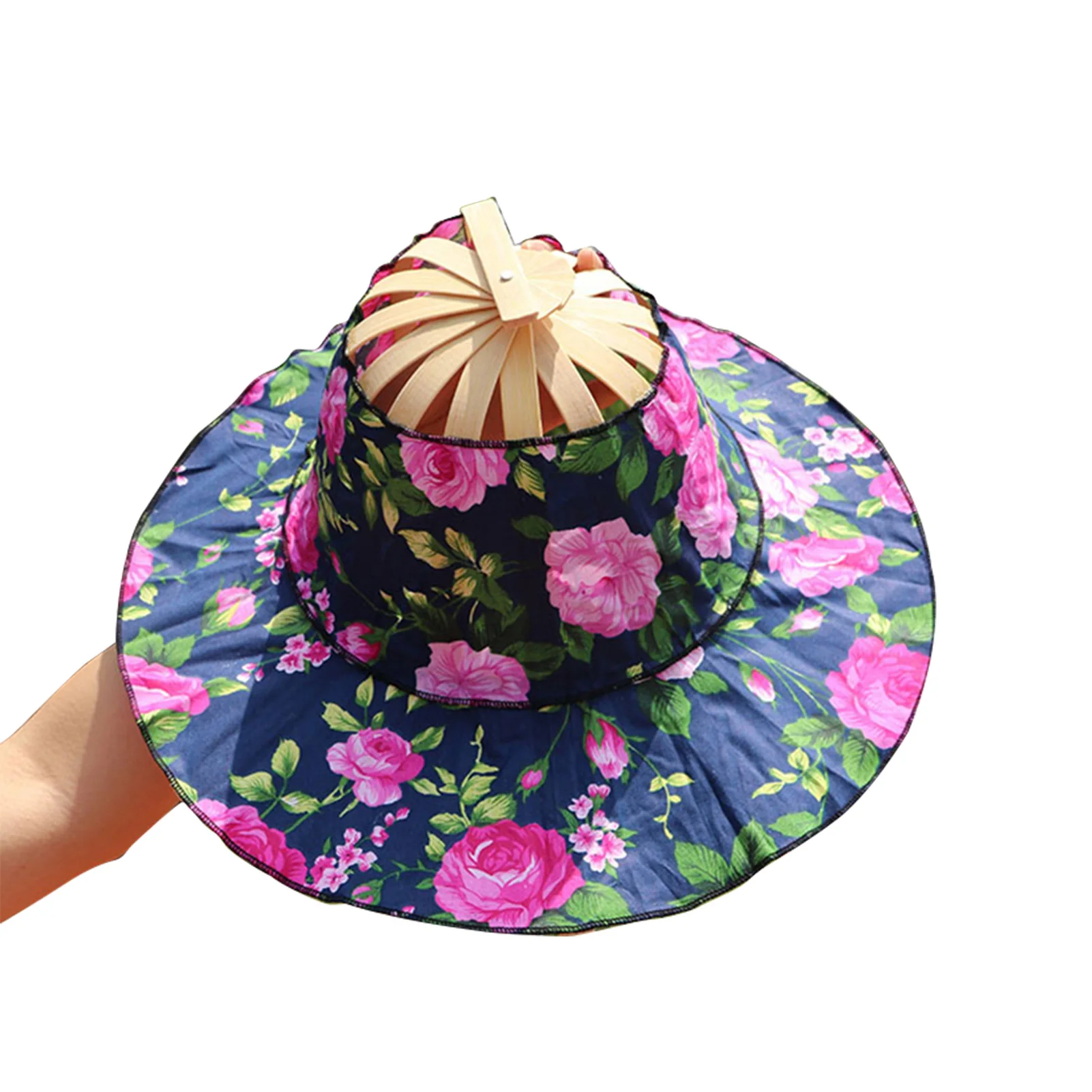 Bamboo Foldable Hand Fan Sun Hat Adjustable Hat to Handheld Folding Fan Sun Hats for Summer