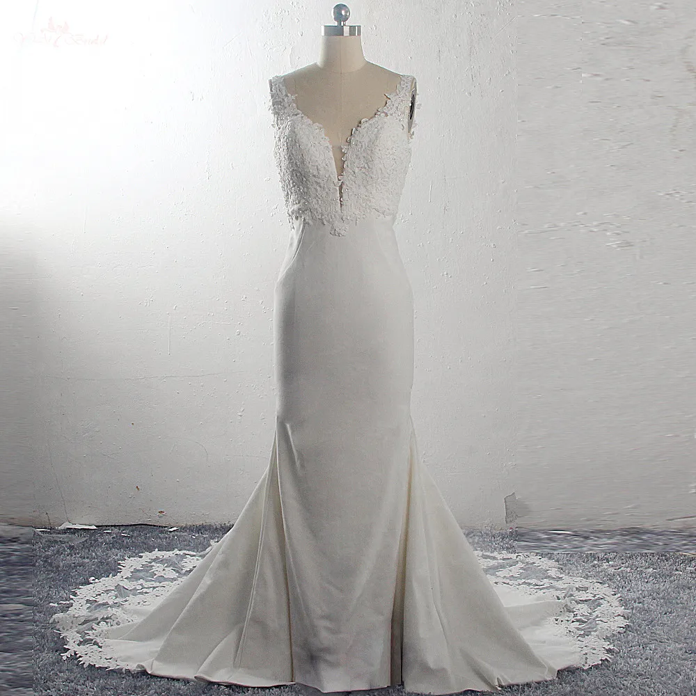 RSW1591 Vestido De Noiva эластичные атласные кружевные свадебные платья русалки без рукавов с вырезами и шлейфом