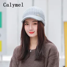 Calymel модная простая Кепка женская вязаная шапка зима мех кролика берет для улицы плюс бархатные теплые лыжные шапки