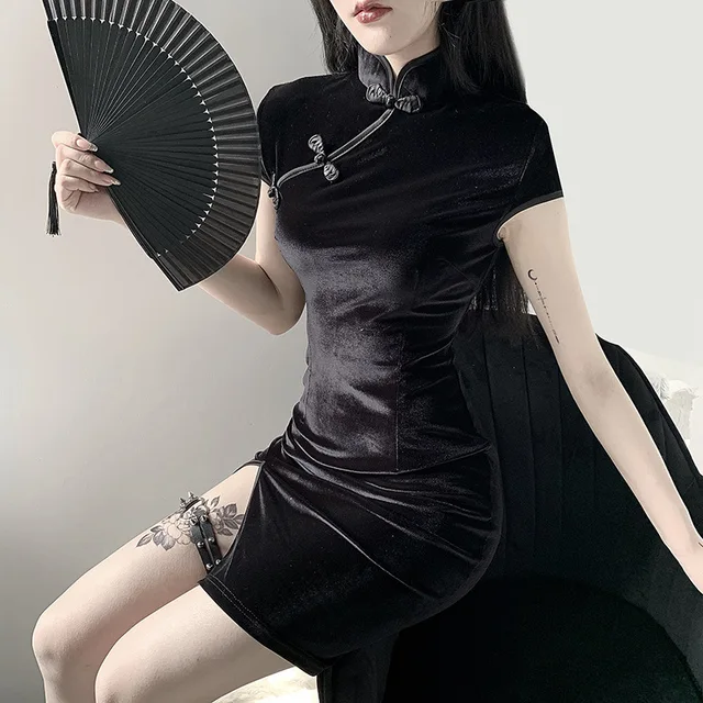 Goth Dark women dress cheongsam chinese style skinny mini dress streetwear sexy vintage harajuku summer women clothing slim 2020 2