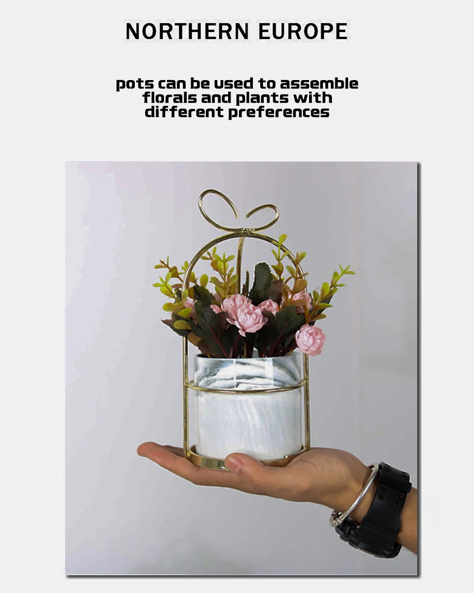 Скандинавское креативное покрытие мини-горшки для цветов Cachepot подставка для горшка металлический держатель керамическая суккулентная Орхидея Балконная художественная ваза для растений