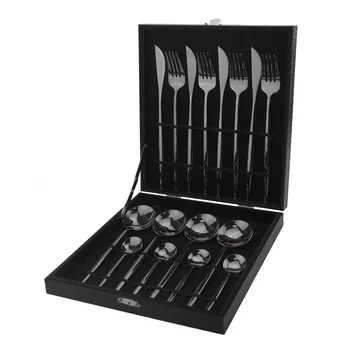 

4/16/24pcs Cutlery Set Black Dinnerware Set 18/10 Stainless Steel Tableware Fork Knife Spoon Dinner Set Silverware With Gift Box