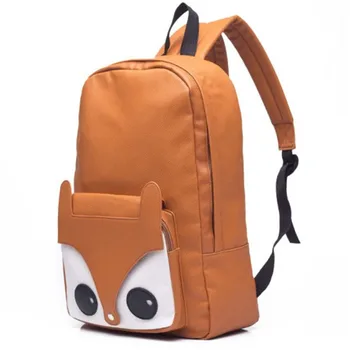 

Ashion Cartoon Fox Female Backpack Contrast College Wind Leisure Student Bag Simple Waterproof PU Leather Girl Backpack