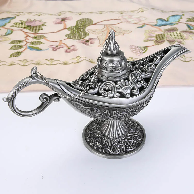 Silver Middle East Aladin Lamp Figurine Magic Lamp Teapot Arab Home Decoration Accessories Gold Plated Enamel Metal Lamp Ornament - Цвет: Silver