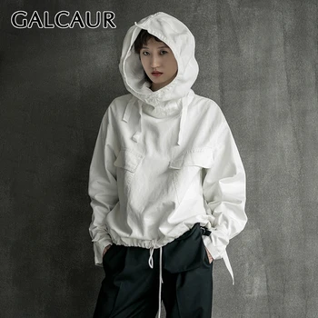 

GALCAUR Korean Lace Up Female Sweatshirts Hooded Long Sleeve Oversize Loose Pullover Sweatshirt For Women 2020 Autumn Fashion
