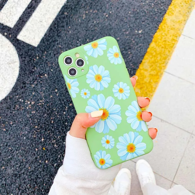 Flower Silicone Phone Case For iPhone 7 8 Plus Case 11 Pro Max X XR XS Max SE 2020 Cute Floral Soft Back Cover Coque