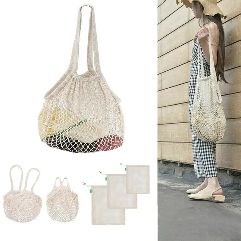 

Fashion Mesh Net Turtle Bag String Shopping Bag Reusable Fruit Storage Handbag Totes