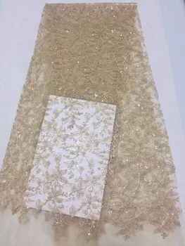 

Gold Line African Lace Fabric 2020 High quality Beads with Embroidery Nigerian Lace Fabric For Women French Mesh Lace Fabric