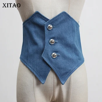 

XITAO Solid Color Women Irregular Cummerbunds Fashion 2020 Summer Single Breasted All Match Cummerbunds Goddess Fan ZP2134