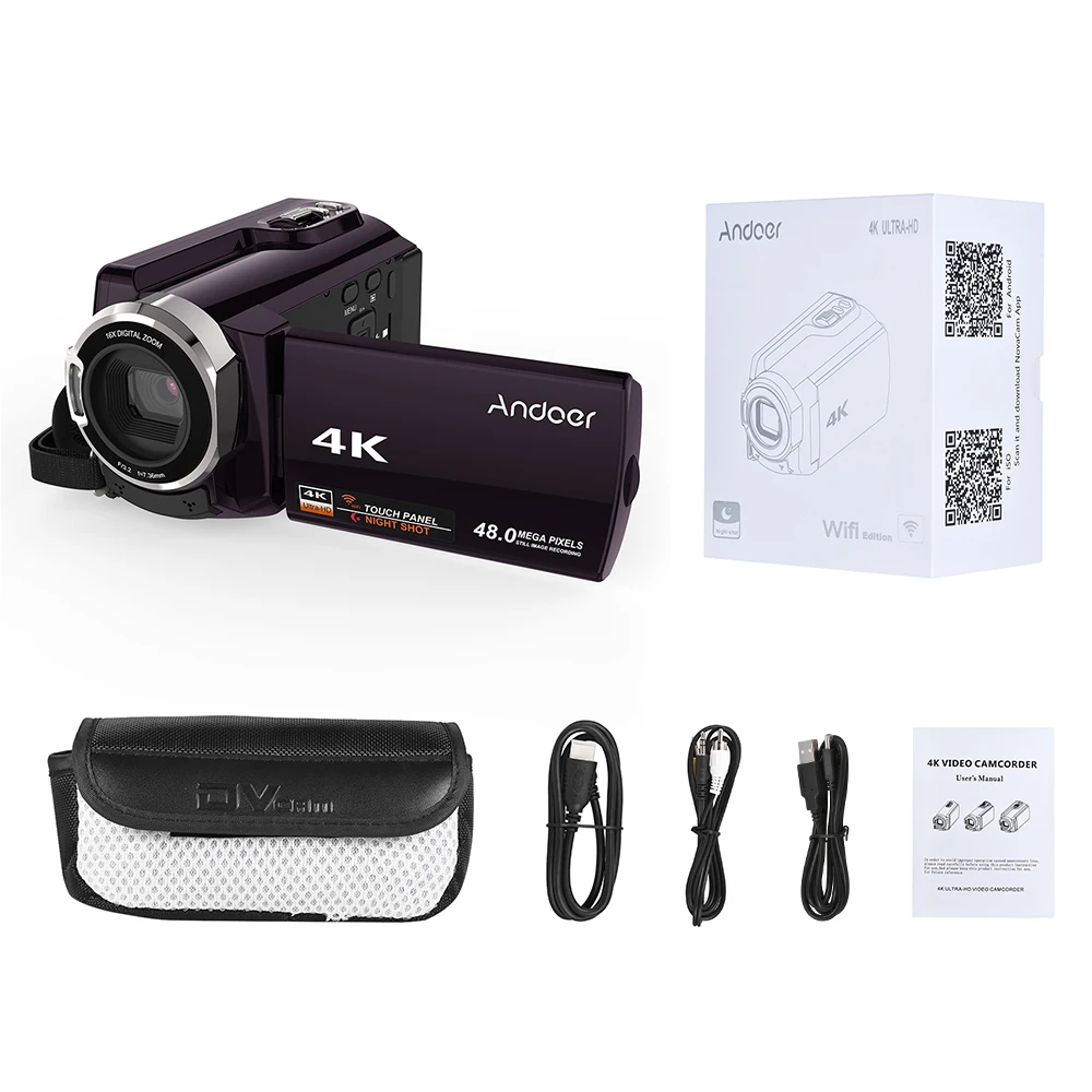 Andoer HDV-534K 4K 48MP цифровая камера с Wi-Fi для видео Камера 1080P с разрешением высокой четкости Full HD с микросхемой Новатэк 96660 чип 3 дюймов емкостный сенсорный экран