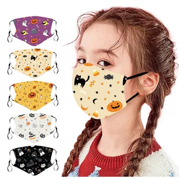 

5PC Kids Children Outdoor PM2.5 Cotton Mouth Masks Washable Reusable Face Masks Filter Halloween Printed Dustproof Mouth-muffle