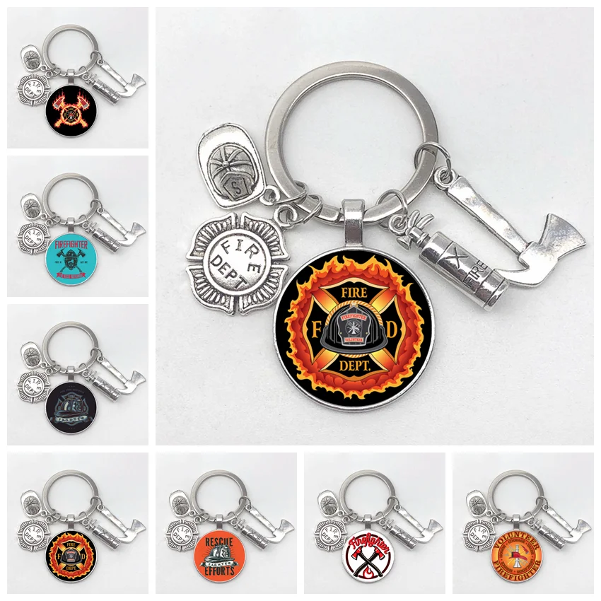 Creative New Fireman Keychain Fire Extinguisher Axe Badge Helmet Tool ...